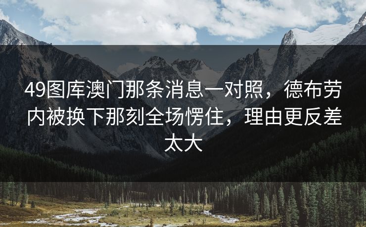 49图库澳门那条消息一对照，德布劳内被换下那刻全场愣住，理由更反差太大